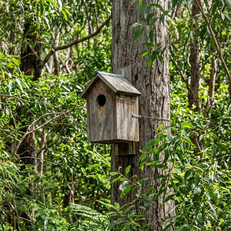 Animal nesting box installed as a humane alternative to a Weir Views roof cavity
