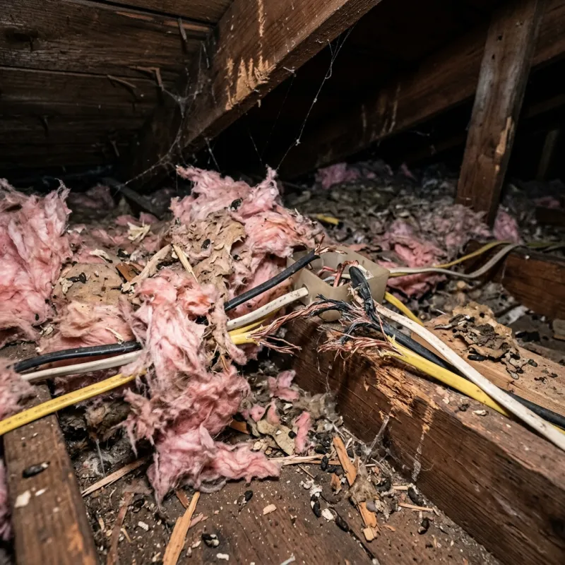 Contaminated ceiling insulation being assessed in a Weir Views roof space